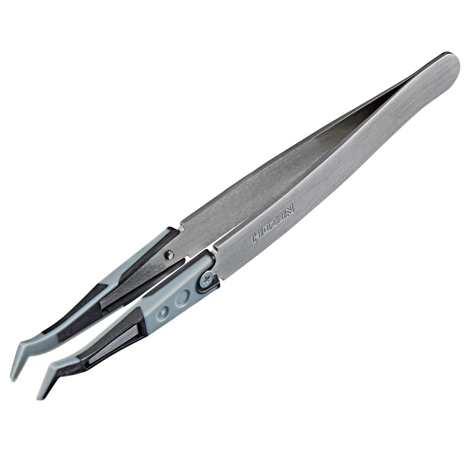 

HOZAN ESD Soft Tip Tweezers P-642-J Anti-Static Bend Tip 125mm Length 10mm Opening Width 1.5mm R-Shaped Tip