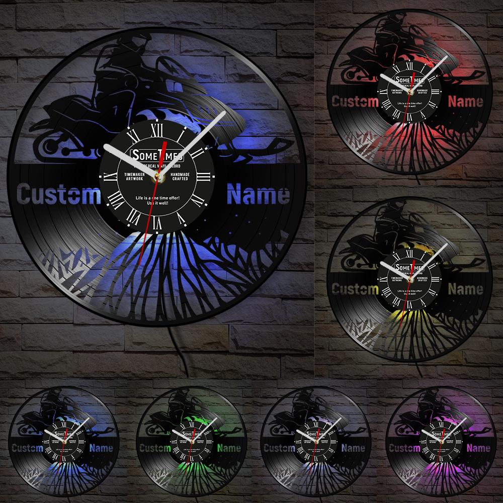 Personalized Snowmobiler Retro Wall Clock Custom Snowmobile Signs Vinyl Record Wall Clock for Man Cave Home Decor Wall Watch