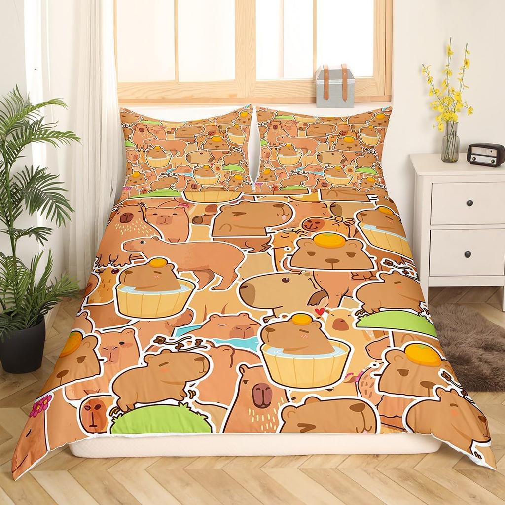 Capybara Bedding Set Twin Size Kids Gifts For Capybara Lovers Comforter Cover Set For Teens Capybara Animals Lovers Duvet Cover