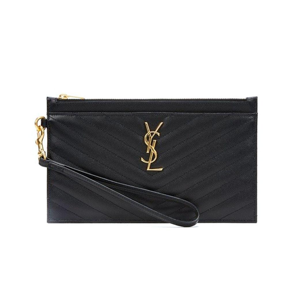 Saint Laurent Ysl Cassandre Körniges Gold Logo Leder Clutch Damen Clutch Schwarz 636313-BOW01-1000