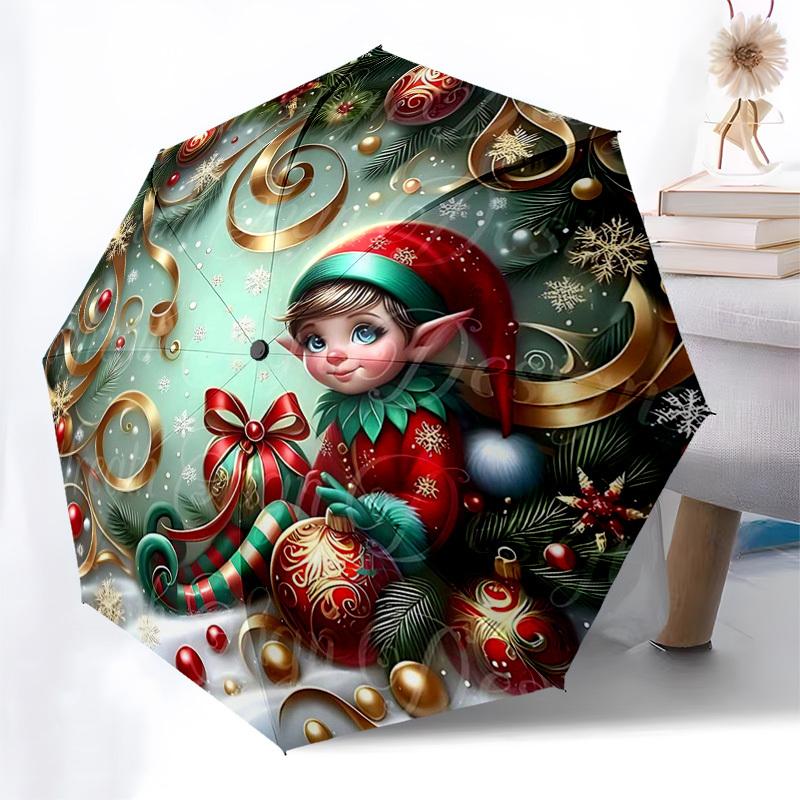 

1pc Christmas Santa Claus & Reindeer Automatic Folding Umbrella, Portable 3-Fold Design with 8-Bone Iron Frame, Outdoor, Gift for Fans, Travelers, Dai