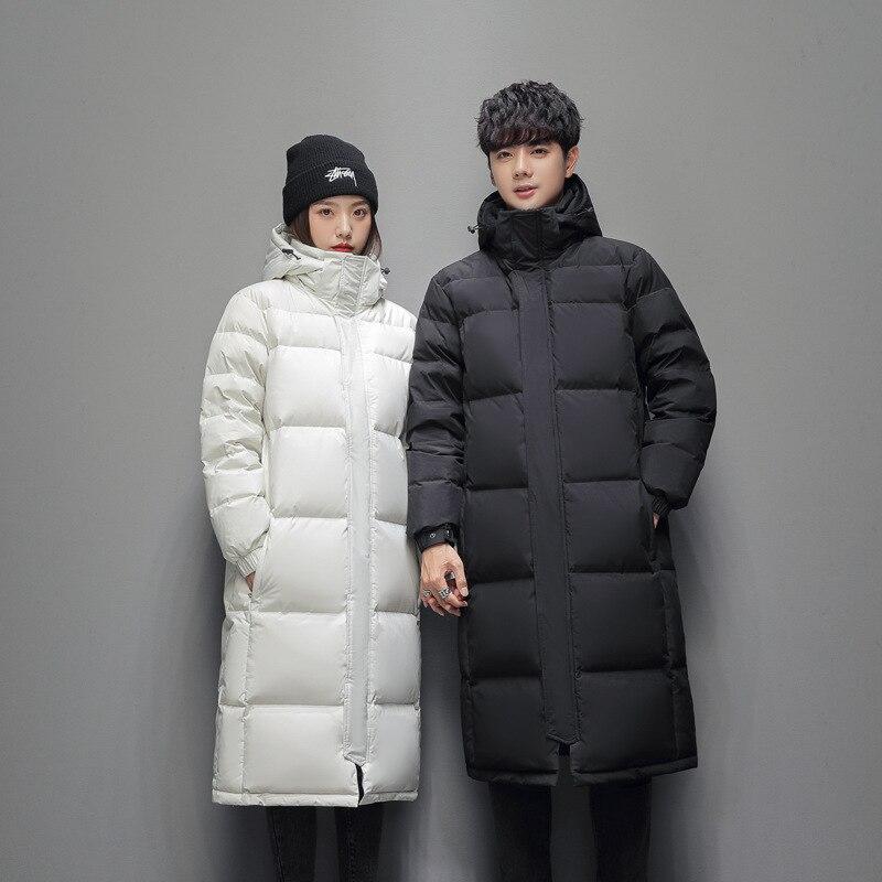 Herren-Daunenjacken, weiße Entendaunen-Pufferjacke, Winter, neues Outfit, warmer Parka mit Kapuze, verdickter Mantel, langer knielanger Herrenmantel