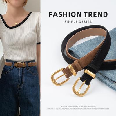 New Suede Leather Women'S Belt Cowhide Casual Pants Jeans Skirt Decoration Needle Buckle Women'S Belt