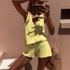 White Knit Sleeveless Deep V-Neck Vest and Shorts Set