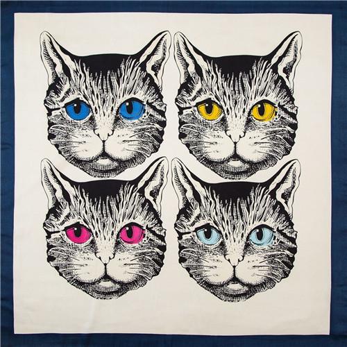 POBING 70cm*70cm Cat Head Small Square Scarves Hijab Luxury Brand Stain Silk Women Scarf Lady Headband Print Neckerchief Bandana