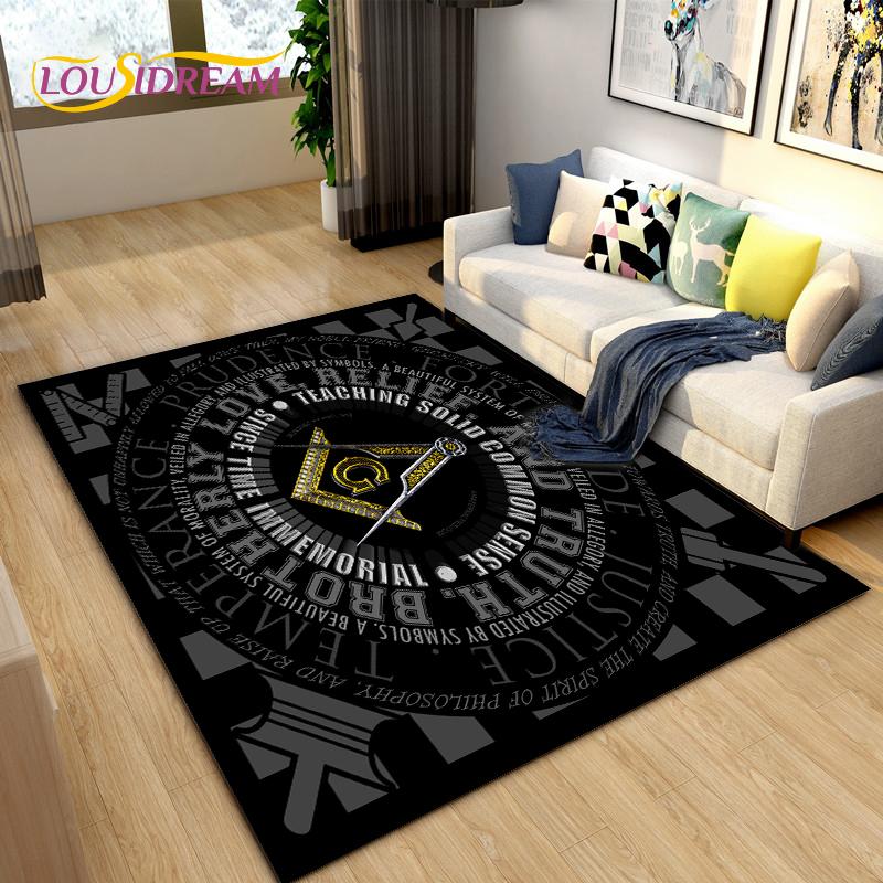 Masonic Carpet Freemason Illuminati Ring Area Rug Large,Carpet All Seeing Eye Rugs Carpets for Living Room,Fitness Pet Floor Mat