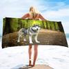Lightweight Husky Dog Beach Towel Quick Dry Sand Free Pool Bath Towel Soft Outdoor Travel Towels for Camping Swimming Yoga Sport