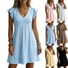 Ladies' Casual V-neck Pleated Ruffle Sleeves Loose Vest Skirt