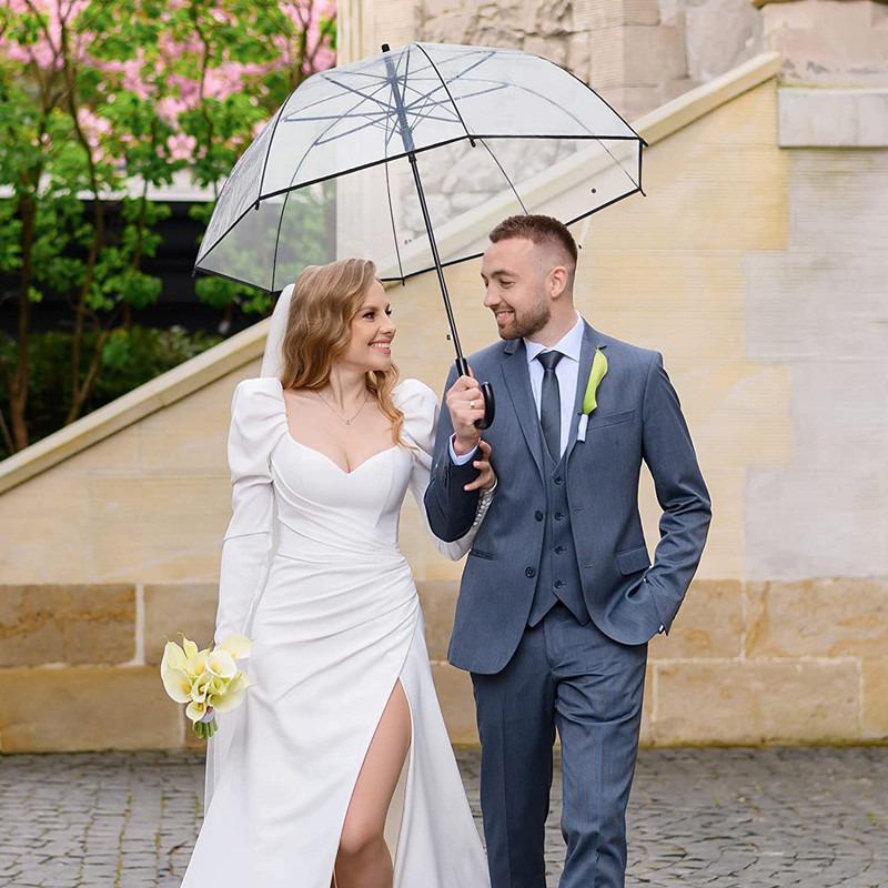 Creative Simplicity Long Handled Umbrella 8 Bone Transparent Umbrella Automatic Windproof Curved Handle Straight Rod Umbrella