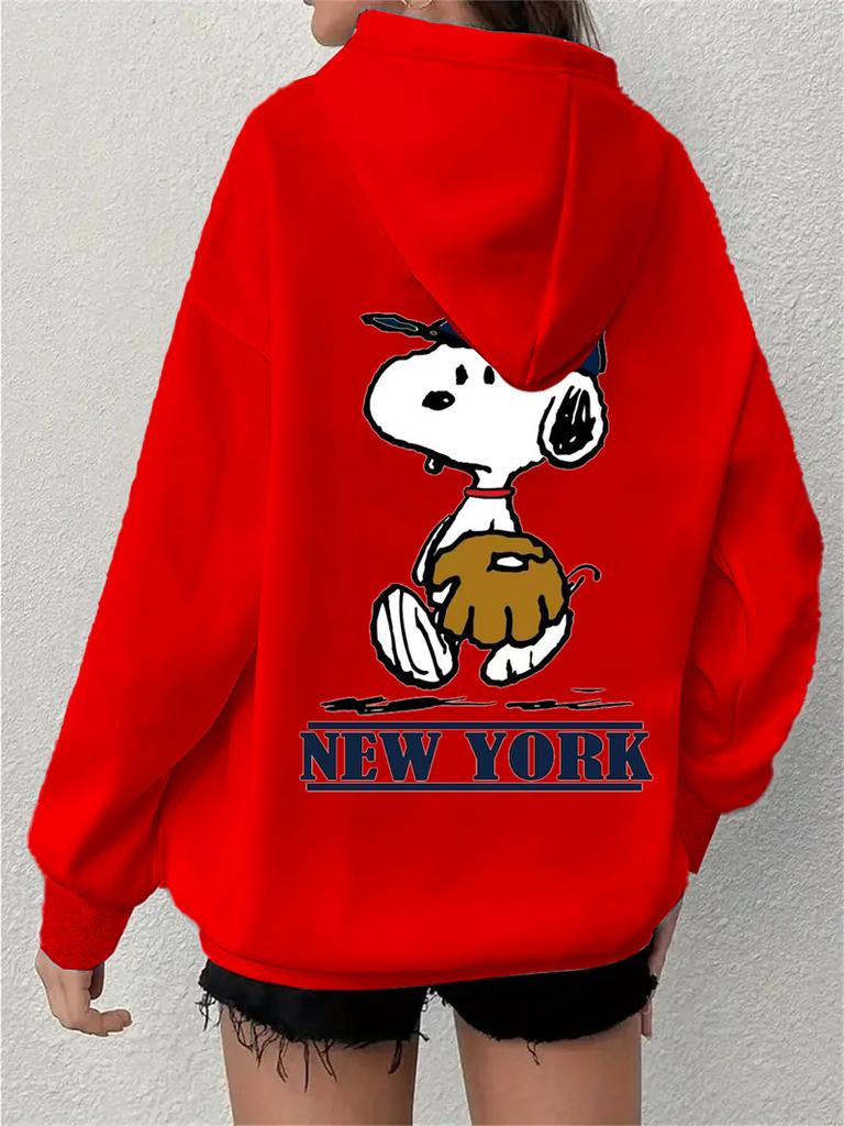 Simple Design Snoopy Printed Zipper Sweater Casual Loose Sweater Cardigan Jacket