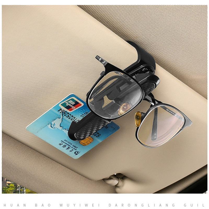 Pack of 2  Car Glasses Holders with Card Clip, Sunglasses Holder, 180° Rotating Glasses Clip with Cards, Double Ended Clip for All Vehicle Models