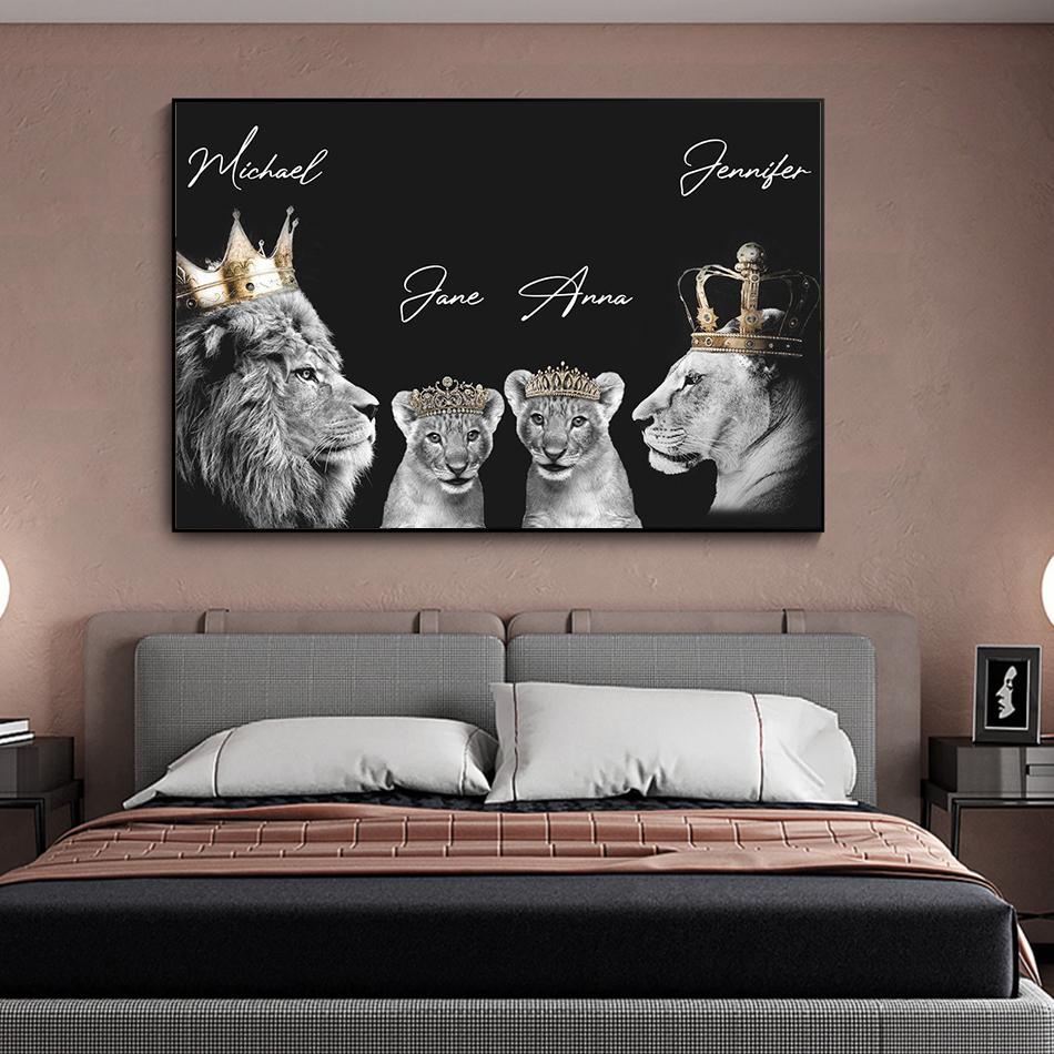 Lion Family Crown Print Canvas Painting Gallery Grade Wall Decor Posters Abstract Animal Autograph Black and White Pictures Gift