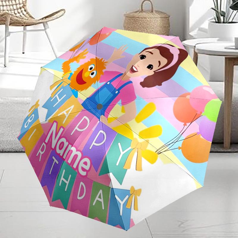 Custom Name Ms. Rachel Theme Automatic Umbrella, Lightweight & Portable, 8 Rib, Perfect for Outdoor Travel, Birthdays, Christmas, Gifts.
