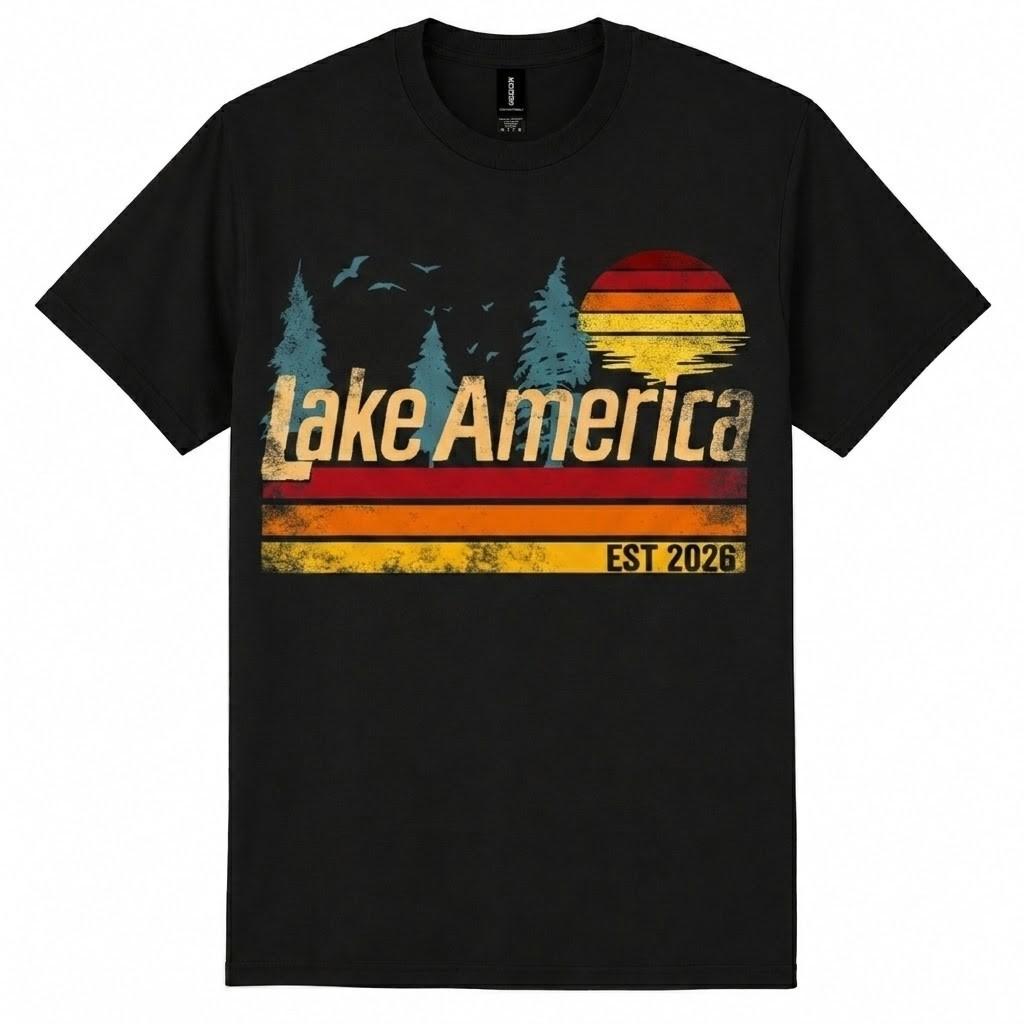 Lake America Vintage Sunset Shirt Retro Nature Graphic Tee Unisex Summer