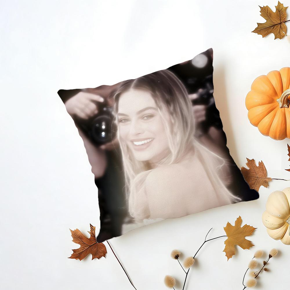 MMargot Robbie Cushion Cover Washable Linen Pillowcase Soft  for Daily Sofa Bed Home Room Decor