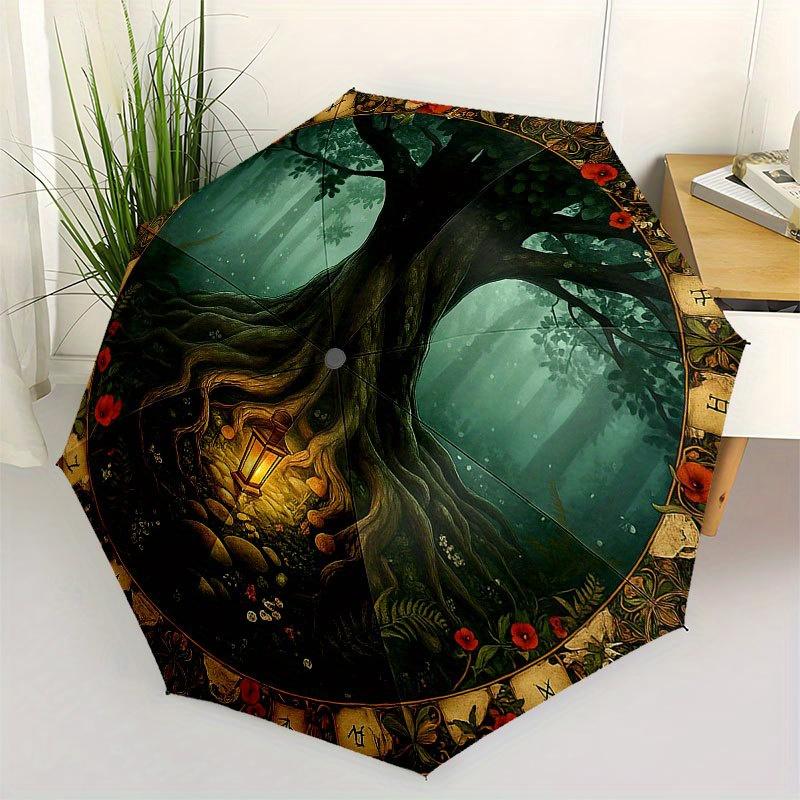 

Enchanted Forest Tree Lantern: Magical Decor for Your Space Umbrella, Cute Umbrella with Cute Design, Portable 3-Fold Compact Umbrella for Men & Women