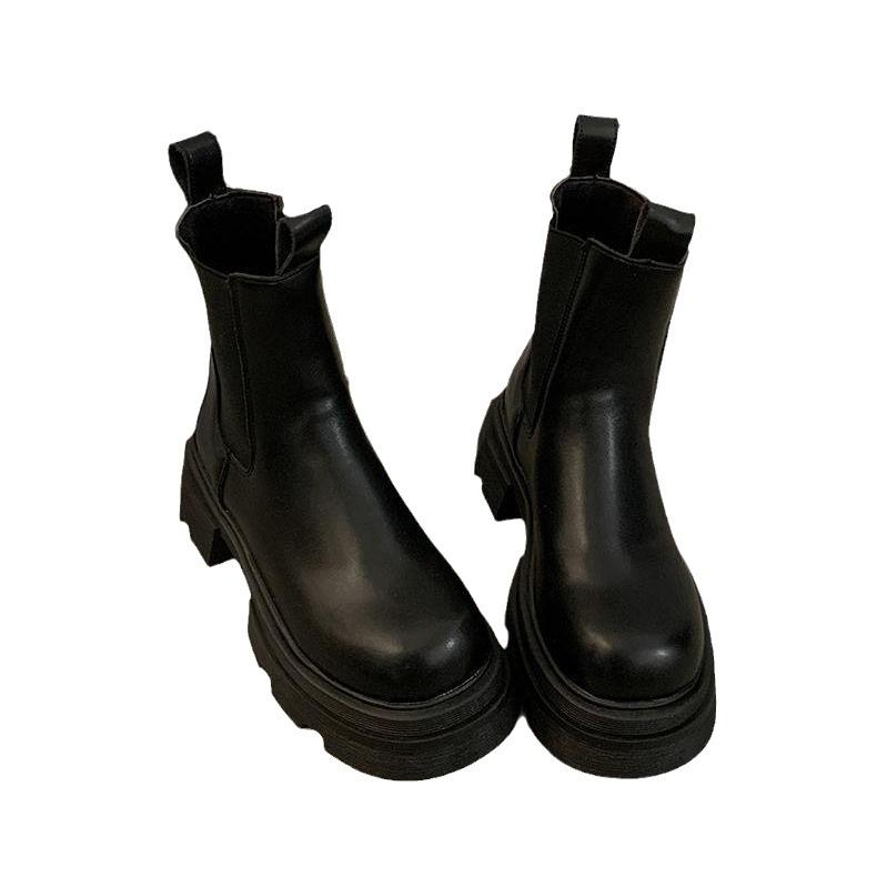 Black versatile thick heel platform Martin boots women's 2025 new summer thin small retro heightening short boots