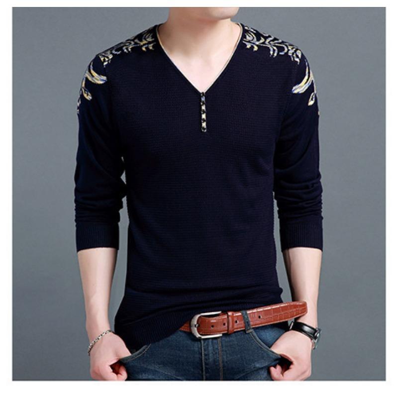 

Мужской трикотаж осенний пуловер с V-образным вырезом на пуговицах, корейская версия The Body Trend Fashion Autumn Base Shirt Thin 4XL