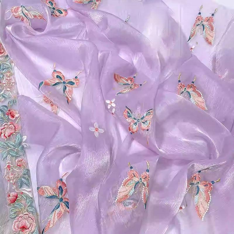 

100x150cm Chic Butterfly Embroidered Fabric For Diy Sewing Hanfu Dress Antique Cheongsam Skirt Stage Costume Designer Fabric 100x150cm