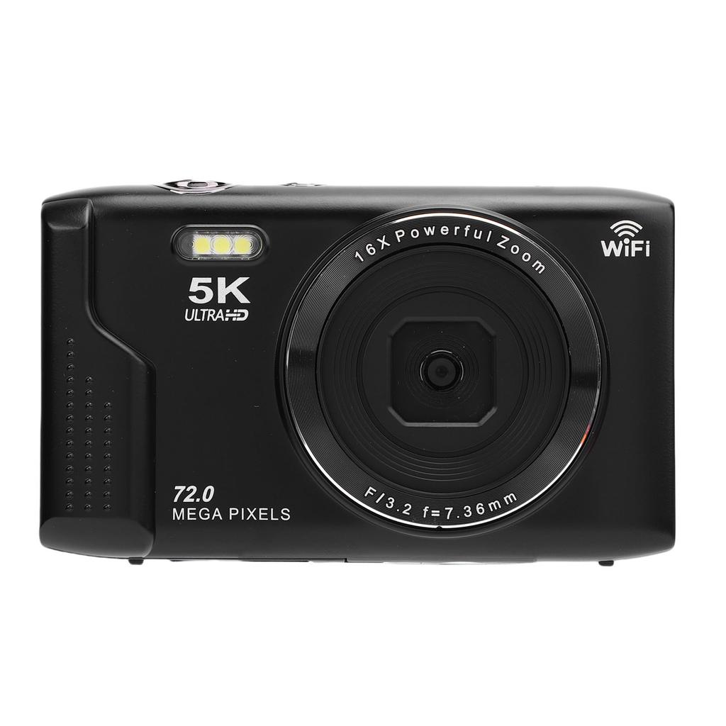 5K Retro Digital Camera 72MP 16X Zoom AF 2.8 Inch Screen WiFi Built in 32GB Memory Card UHD Camera for Travel Black 32GB