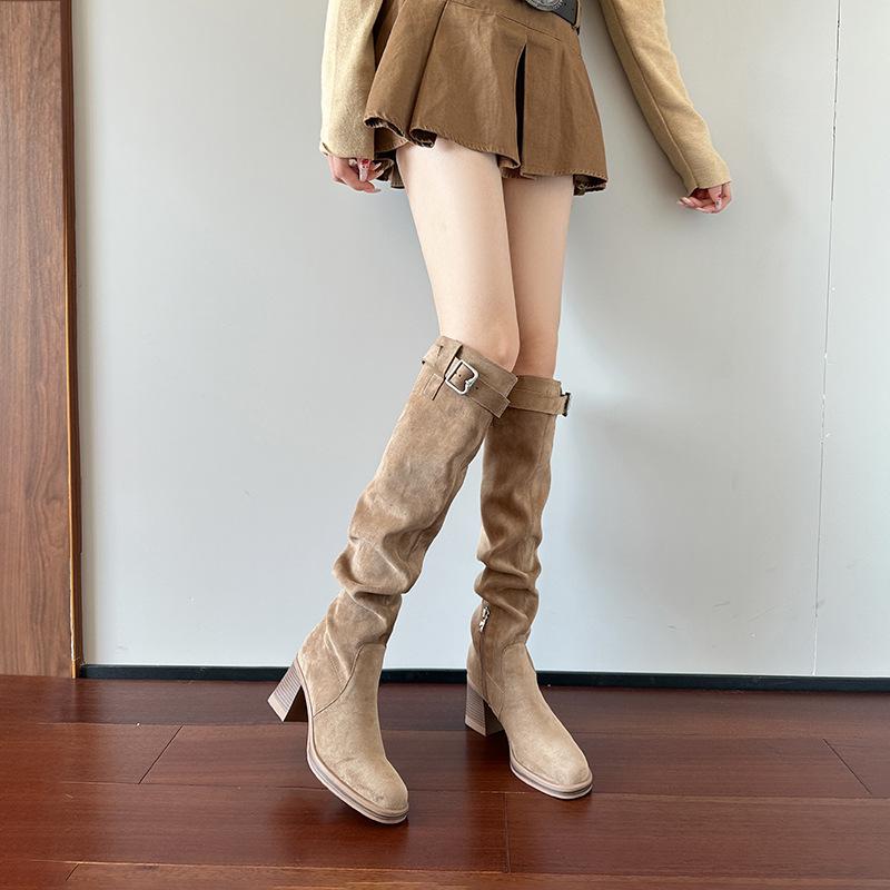 High-heeled Knee Boots Women's Autumn and Winter Thin Long Boots Women's Thick-soled Thick-heeled Stacked Boots Elastic Thin Boots