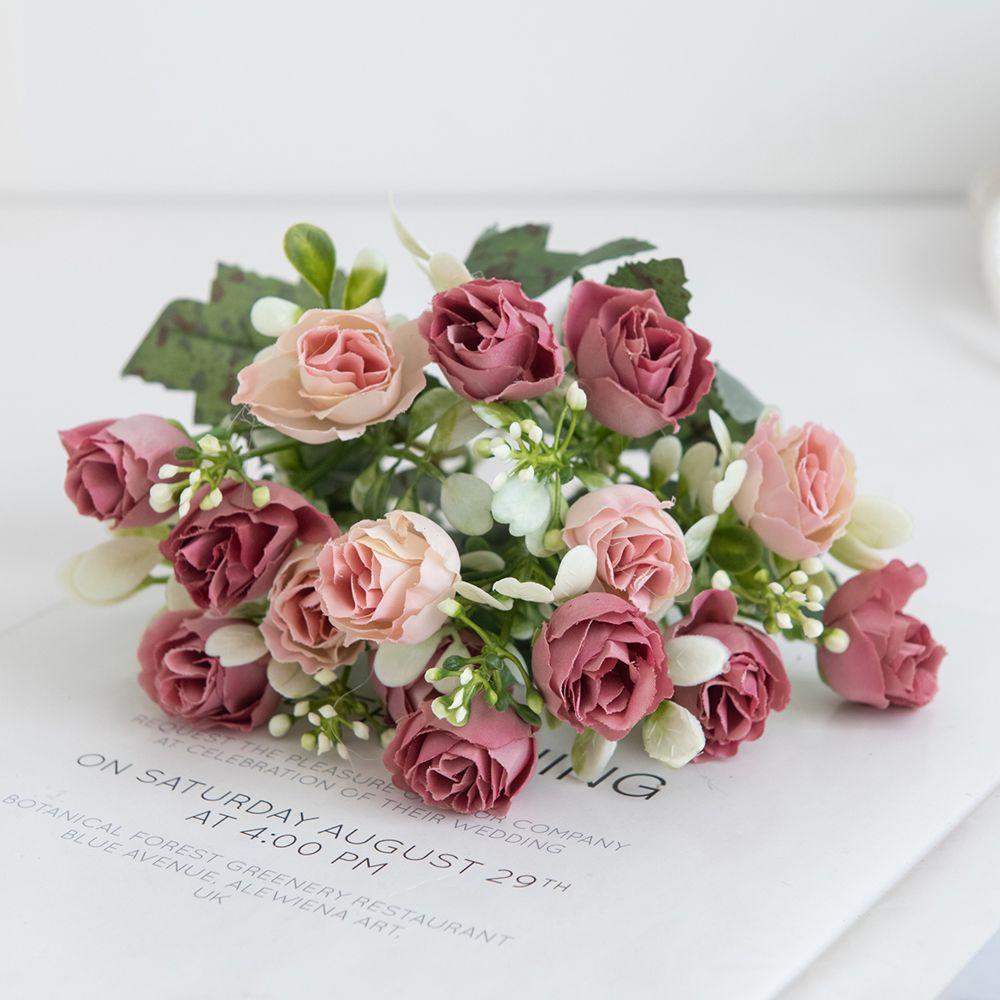 

1PC Artificial Flowers Red Silk Roses Bridal Bouquets Home Vase Table Decor Outdoor Garden Courtyard Wedding Diy Gift Box Wreath 1pc сливовий