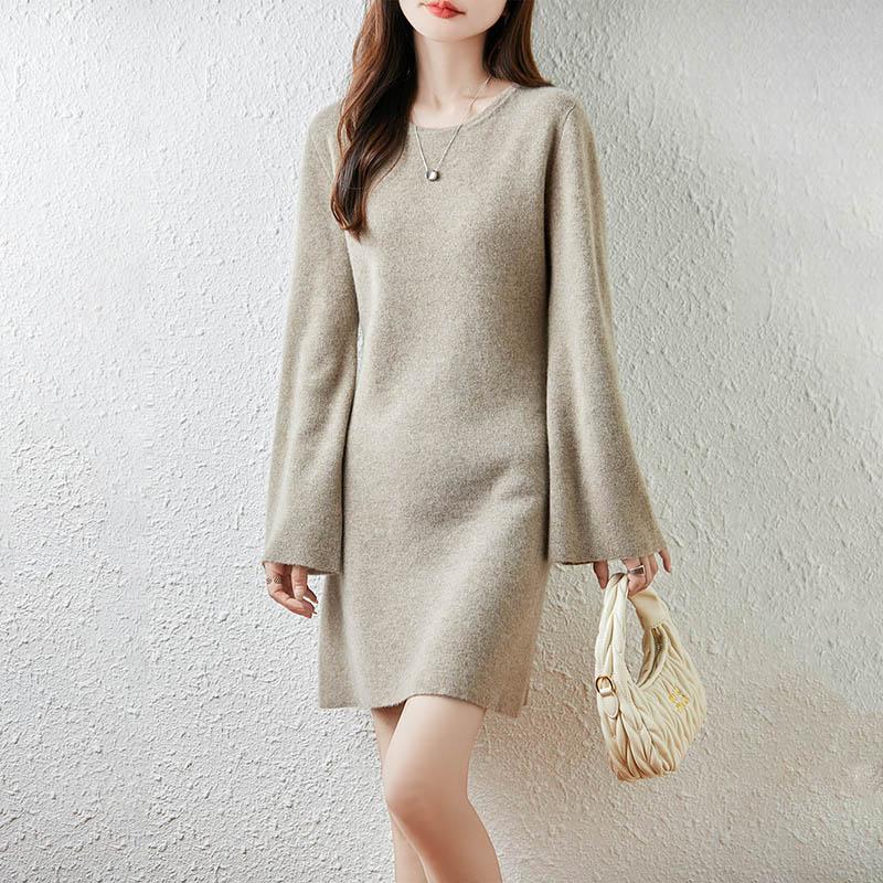 Women Sweater Dress 100% Wool MODERN NEW SAGA O-neck Knit Long Pullover Winter Jumpers Wool Long Dress Female