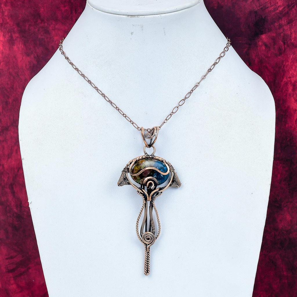 Copper Watermelon Tourmaline Gemstone Pendant Copper Wire Wrapped Unique Jewelry