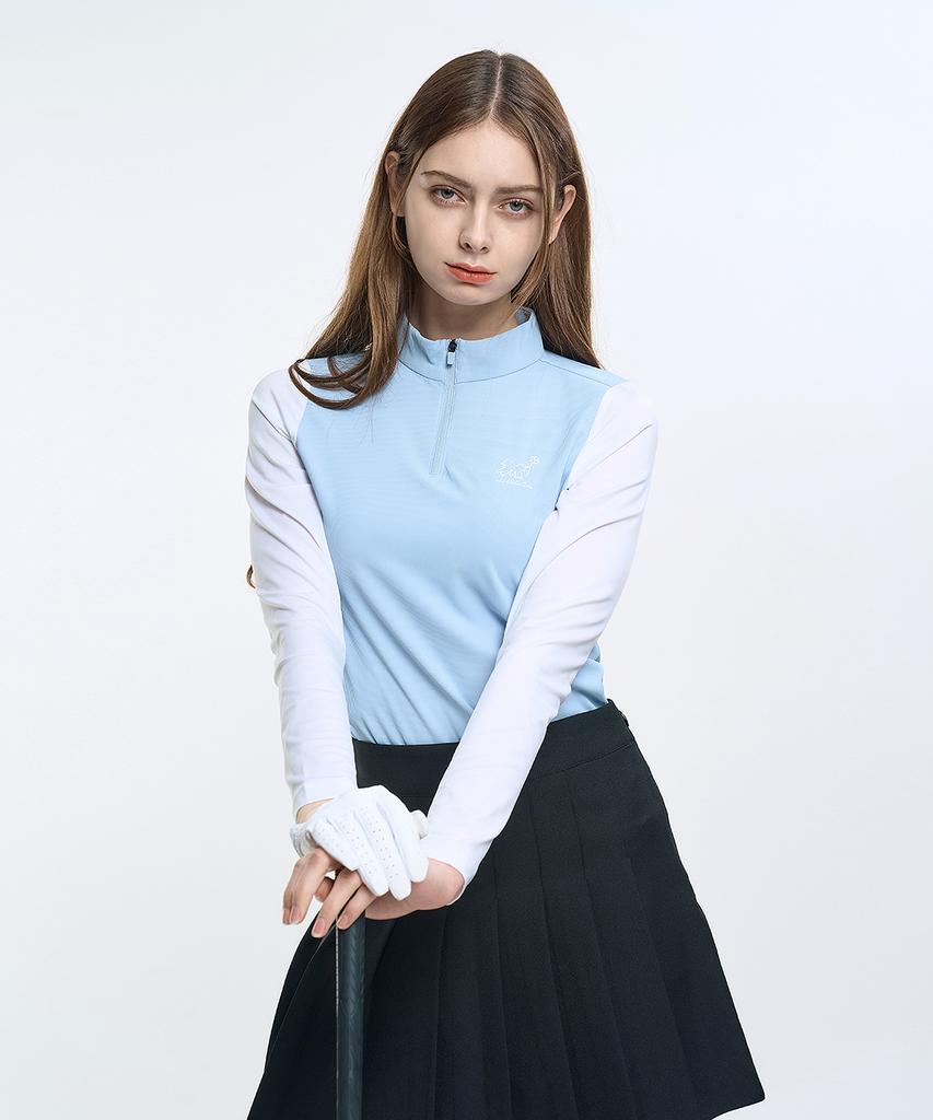 2ELA White Cool Women'S Color-Blocked Long Sleeve Zip-Up T-Shirt (M6St02) 4 Colors