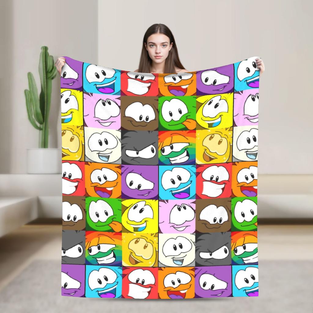 Club Penguin Rainbow Puffle Fleece Throw Blankets Community Game for Bedroom Knitted Blanket Travel Thin Portable Quilt