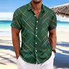 Men S Striped Feather Short Sleeve Button Up Casual Beach Shirt