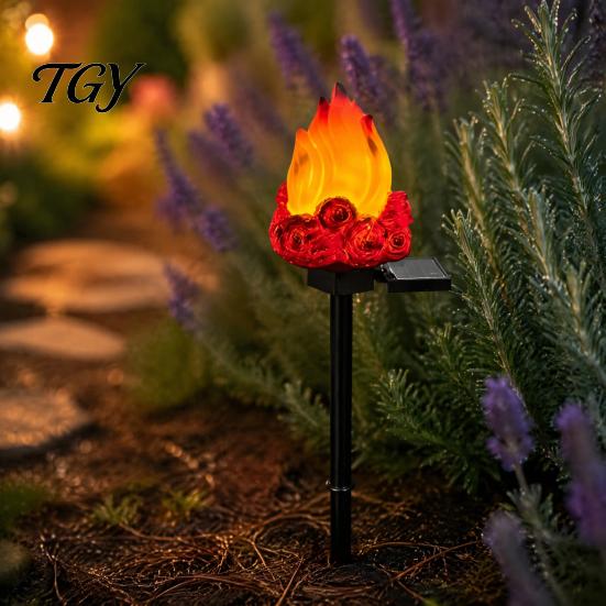 Weather Resistant Lawn Lighting Solar Flame Garden Light, Waterproof LED Torch Light with Stake, Backyard Decoration Outdoor Bonfire for Walkway