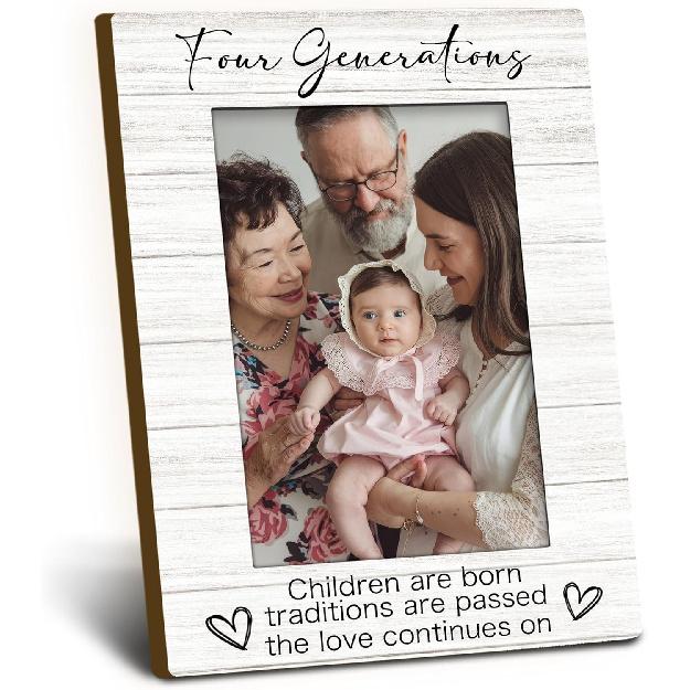 Four Generations 4x6 Picture Frame, Four Generations Wooden Picture Frame, Father s Mother s Day Gifts for Families, the Love Continues on Decorative
