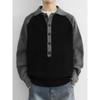 Men's 2025 Color-Block Knit Sweater Coat: Trendy Autumn/Winter Loose, Lazy Style with Half-Button and Turn-Down Collar