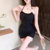 Flower Pink Suspender Dress Women's Summer Pure Desire Hottie Sexy Hip Skirt with Chest Pad Neck Tube Top Skirt