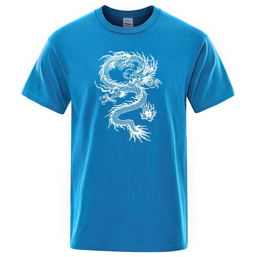 Chinese Style White Dragon Men Tshirts Fashion Breathable T Shirts Loose Cotton Tee Clothing High Quality Brand Male T-Shirt