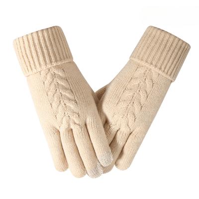 Touchscreen-Handschuhe für Damen im Winter Outdoor-Radfahren Warm Kalt Plus Samt Verdickt Horizontale Maschinen-Jacquard Gestrickte Handschuhe