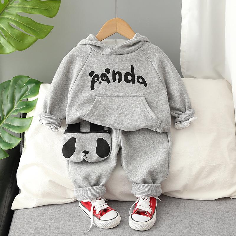Spring Boys' English Panda Hoodie & Bag Two-Piece Set (0-5 Years) - New Autumn Arrival