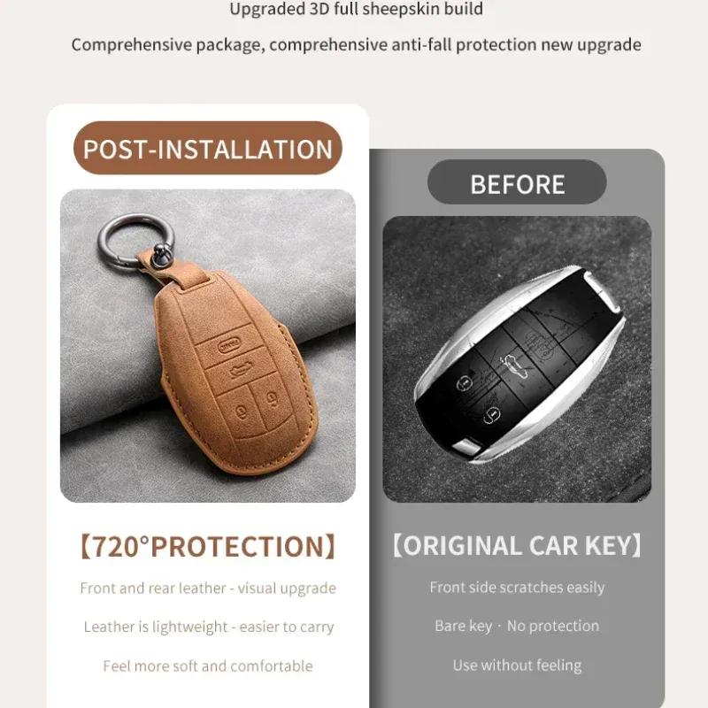 Car Key Cover Shell Fob for Bentley Bentayga 2017- 2AHMV-YK1 Leather Car Key Case Cover for Bentley Keyring Accessories