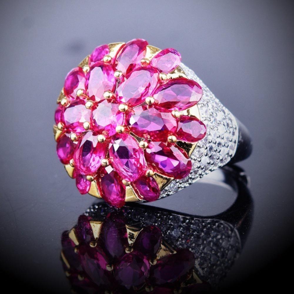Plated Dragon Fruit Ring with High Carbon Diamond and Red Corundum Vintage Luxury Women Ring