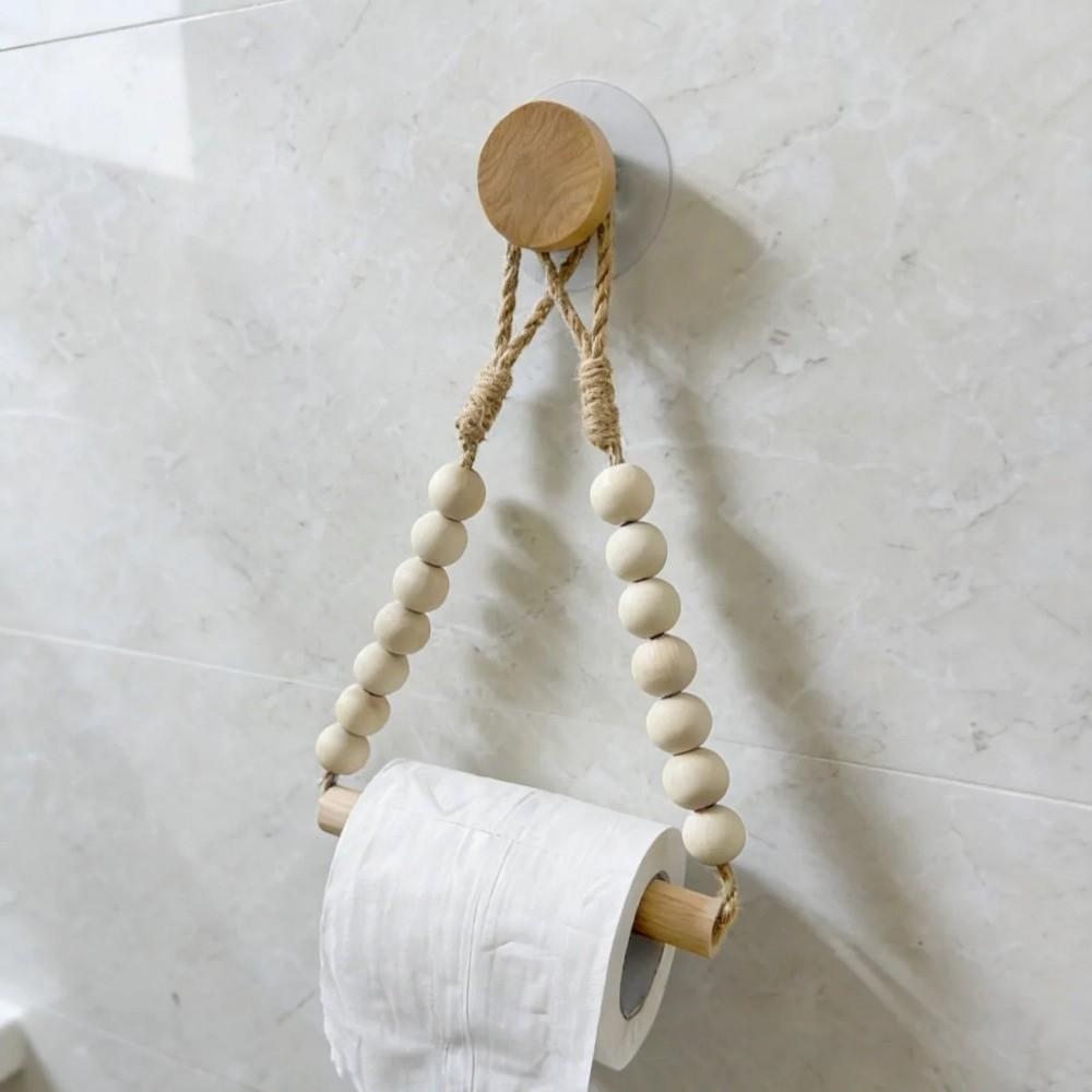 String Bead Detail Jute Rope Towel Rack Handwoven Rope Roll Paper Holder Toilet Organization