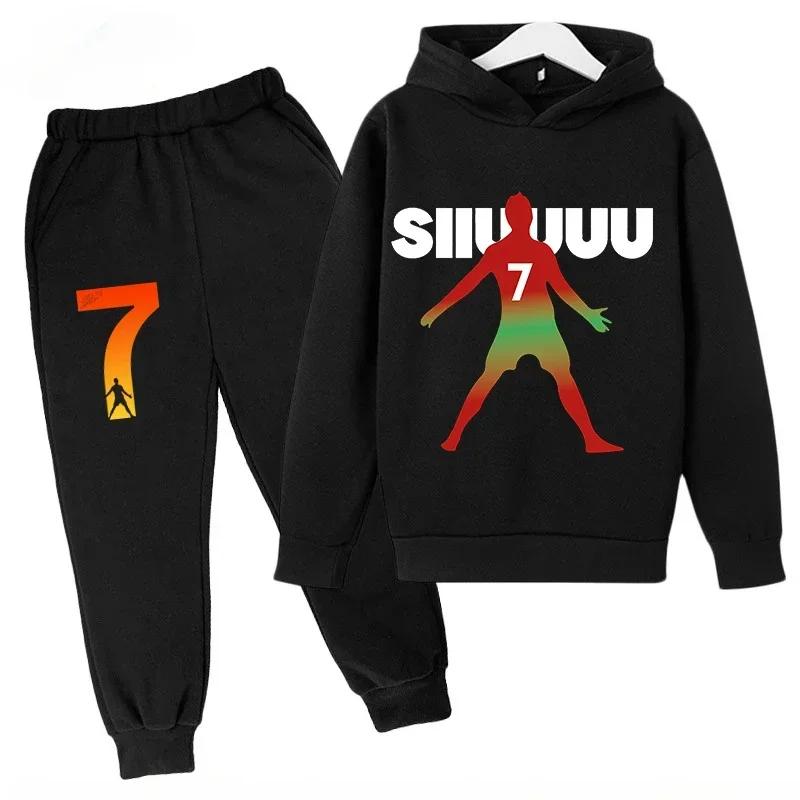 Set Bambino Autunno Primavera Cr7 3-12 Anni Felpa+Pantaloni Tuta Set 2 Pezzi Bambini Ragazzi Ragazze Tute Casual per Bambini