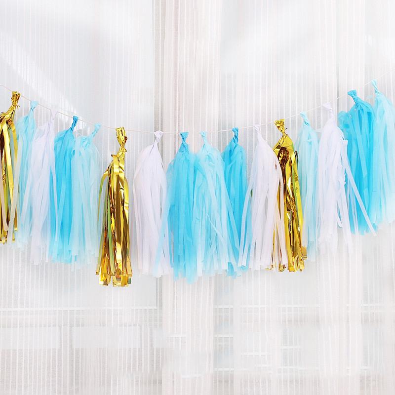 20pcs/Set Multicolor Shiny Tassel Garland Tissue Paper Tassel Banner Table Decor Tassels Ribbon Party Decorations Supplies Xmas
