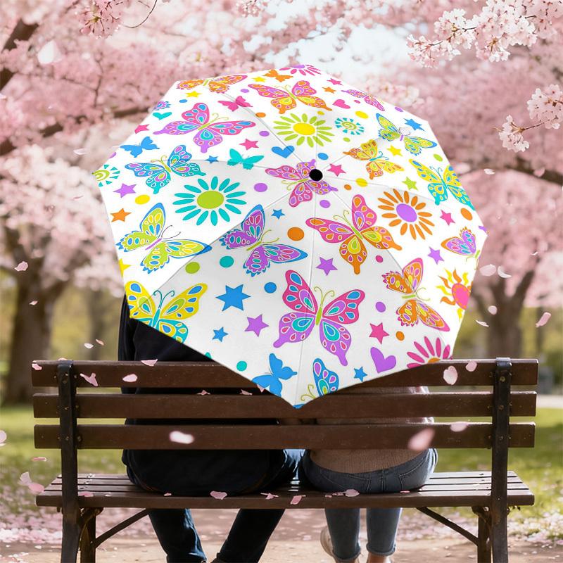 1PC Butterflies Flowers Umbrella-8-Rib Reinforced Portable Folding Travel Suitable for All Seasons Outdoor Daily Use  -J0375