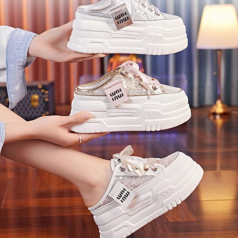 Outer slippers women's platform 2025 summer new inner height-increasing sandals versatile mesh breathable small muffin shoes