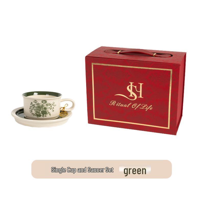 Elegant Retro Ceramic Coffee Cup and Saucer Set - Ideal Gift for Afternoon Tea