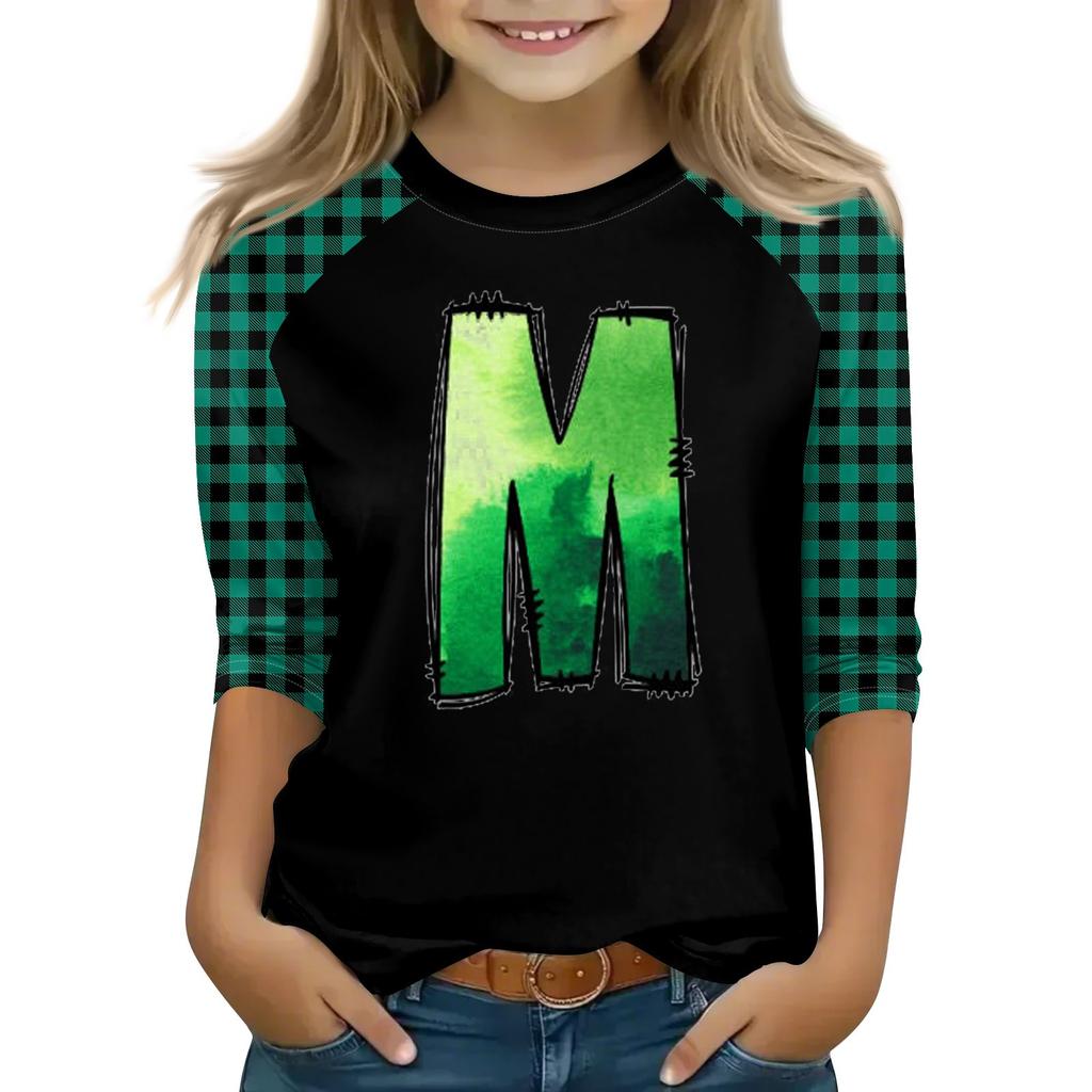 Oberteile für junge Mädchen von 4–16 Jahren, Rundhalsausschnitt, 3/4-Ärmel, T-Shirts, trendige Oberteile, Outfit-T-Shirts