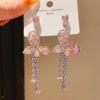 Silver Needle Luxury Cubic Zirconia Butterfly Water Drop Tassel Earrings, European & American Retro, Sweet Exquisite Chic Unique Fashion Earrings