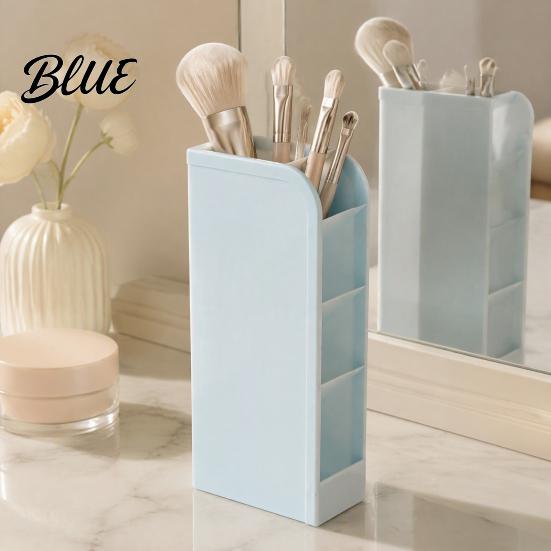 Plastic Pencil Cup Storage Organizer Holder 5 with Slanted Pen Compartments Stationery Art Tool Macaron Colors Space Saving for