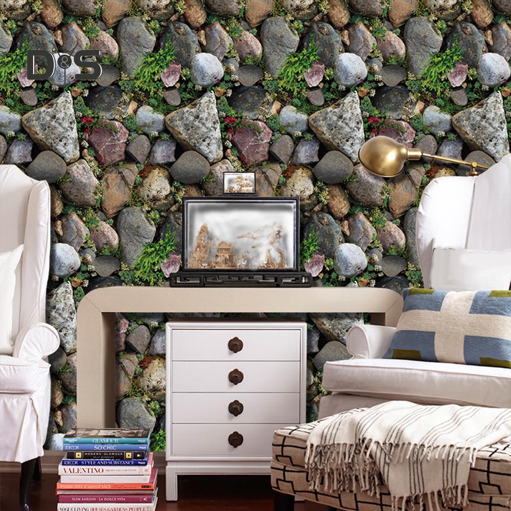 Stone Rock Grass Wallpaper TV Background Decal Living Room Cafe Decor Sticker